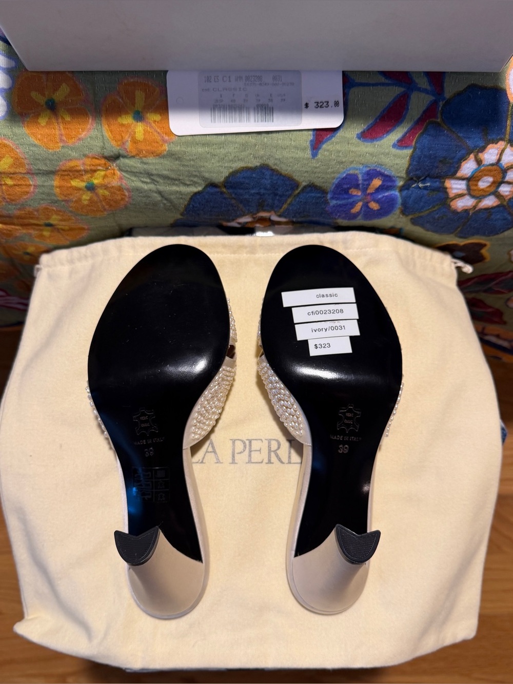 Vintage La Perla Ivory Pearl-Embellished Slide Heels - Picture 8 of 15